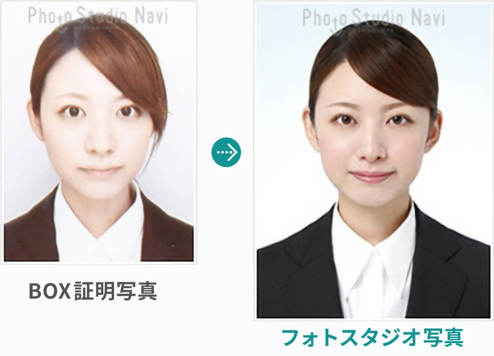 BOX証明写真とフォトスタジオ写真の比較